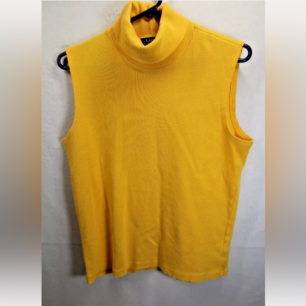 ❤️LRL Lauren Ralph Lauren Yellow Ribbed Sleeveless Turtleneck Size L